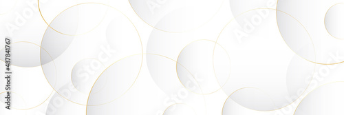 Modern abstract white circle background with gold circle line. Luxury and elegant overlap geometric shape texture elements. Trendy simple gradient circle geometric pattern creative design