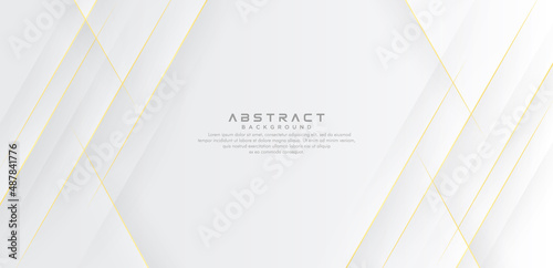 White abstract background with golden diagonal lines and shadows. Luxury and elegant texture elements. Modern simple vector design. Suit for presentation, poster, flyer, cover, banner, website