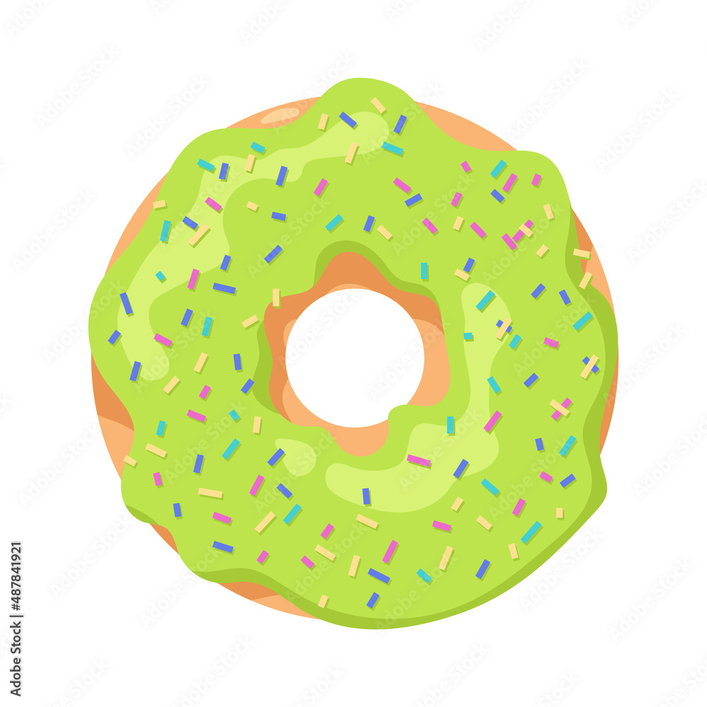 Colorful glazed donut isolated on white background. View from above. Vector illustration in cartoon flat style Colorful glazed donut isolated on white background. View from above. Vector illustration in cartoon flat style
