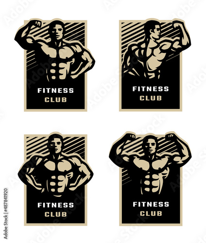 Bodybuilding logo set, four options. Vector illustration.