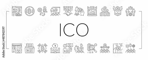 Ico Initial Coin Offer Collection Icons Set Vector .