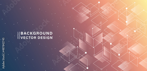 Abstract modern color gradient background. Trendy simple square shapes element with dots lines connection. Network technology connection communication concept. Vector illustration