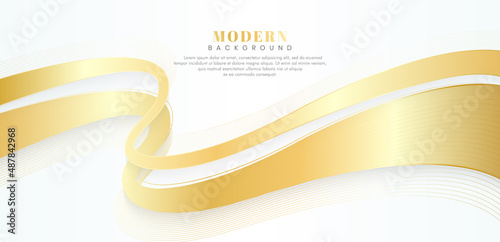 Modern abstract golden shiny wave on white background. Shiny golden moving sparkle design element. Elegant beautiful gold wave vector template. Suit for presentation, poster, flyer, banner, website