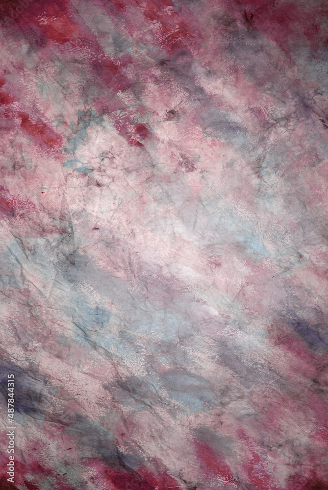 Photography studio portrait or product background, real painted canvas muslin cloth; various colors with magenta and blue paint strokes