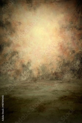 Photography studio portrait or product background, real painted canvas muslin cloth; dramatic and dreamy paint strokes of ecru, pale pink, browns, etc