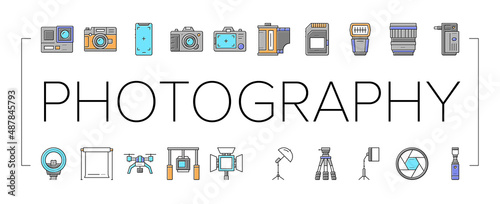 Photography Device Collection Icons Set Vector .