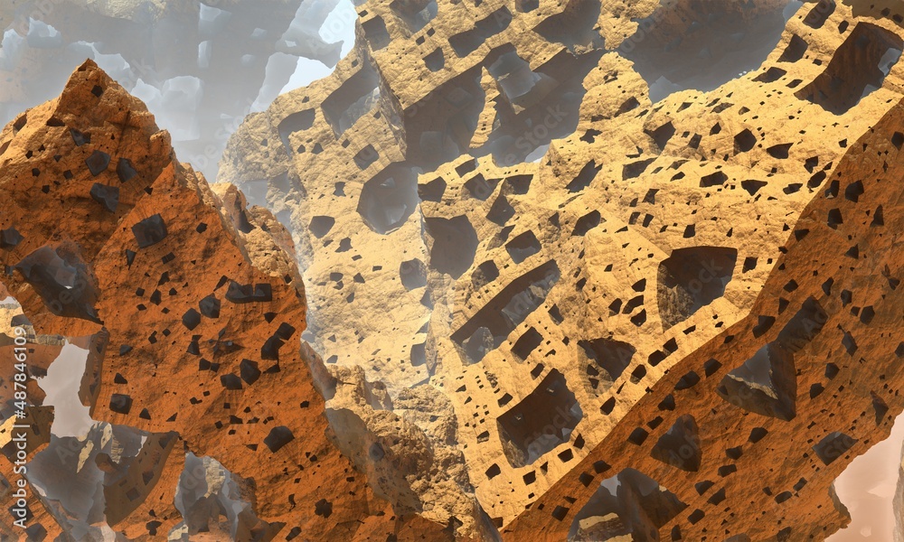 Epic fantastic rocky sandy structure with multiple holes in different ...
