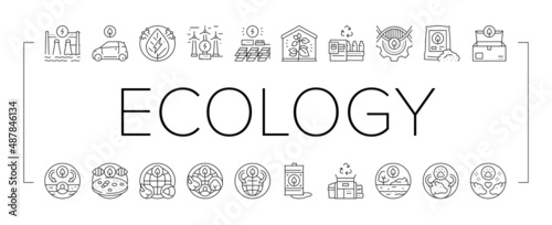 Ecology Protective Technology Icons Set Vector .