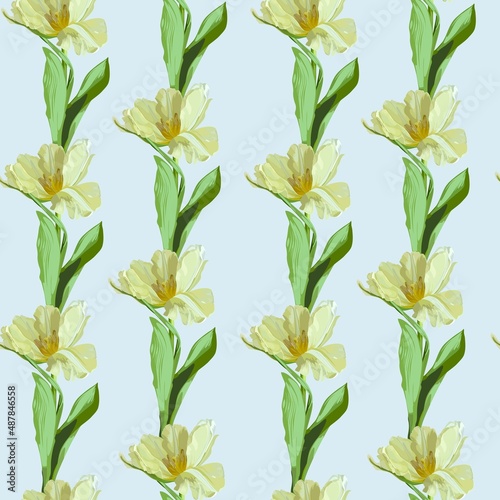 Beautiful botanical pattern with yellow tulip flowers. Seamless pattern. A beautiful print for printing on fabric, wallpaper, designer prints.