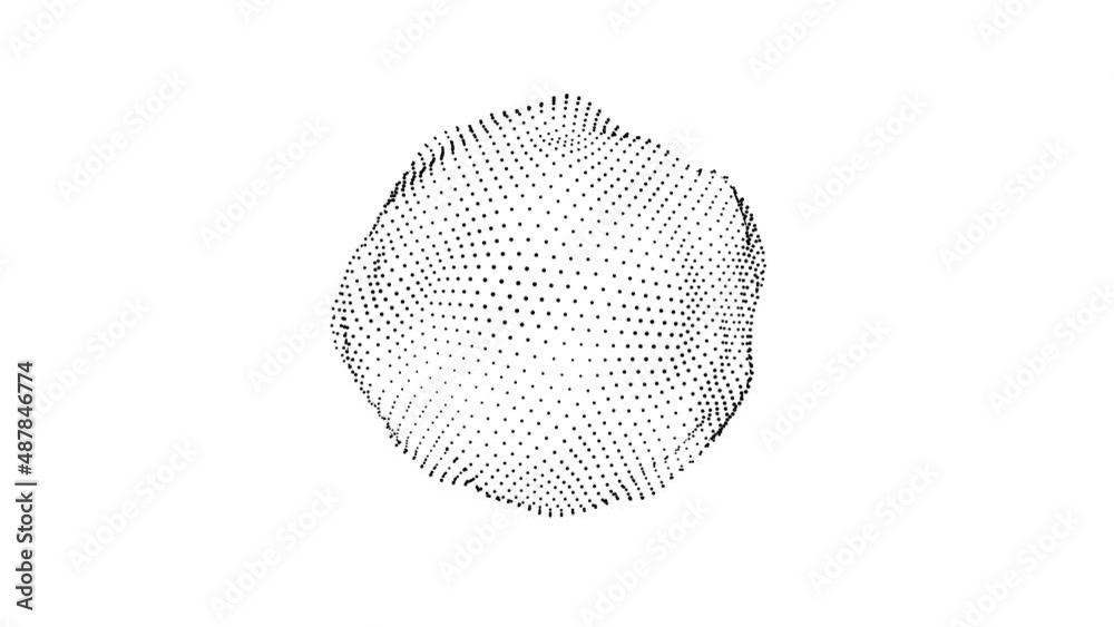 Abstract waving sphere made of turbulent black particles, complex fractal evolving network concept. 4k 3d looping animation background.
