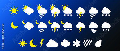Weather icons set. Modern pictograms forecast design apps. Trendy flat style vector illustration isolated on background. EPS 10