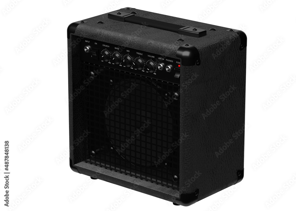 Black combo amplifier with speaker for electric guitar isolated on white background. 3d illustration Black combo amplifier with speaker for electric guitar isolated on white background. 3d illustration
