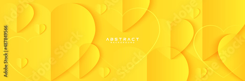 Abstract bright yellow hearts background with shadow decoration. Modern simple overlap heart objects creative design. Minimal style vector texture element. Vector illustration