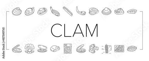 Clam Marine Sea Farm Nutrition Icons Set Vector .