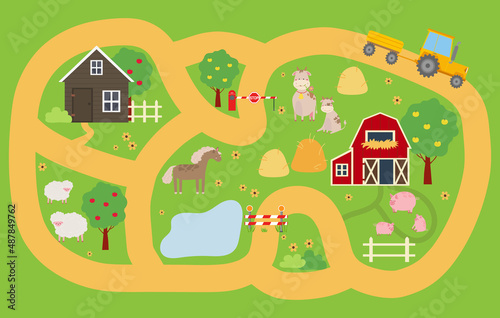 Countryside map elements to create your own infographics. Rug for children.