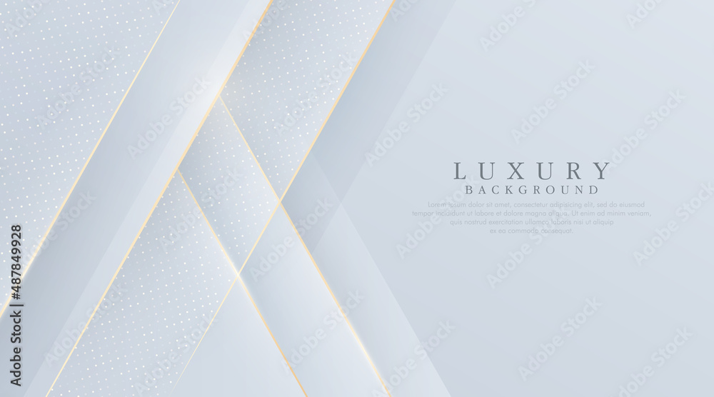 Obraz premium Luxury white abstract background with shiny golden line and shadow. Modern simple graphic texture element. Luxury and elegant pattern creative design with glitters dots decoration. Vector illustration