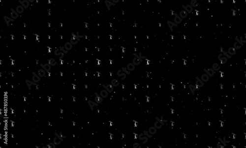 Seamless background pattern of evenly spaced white freestyle skiing symbols of different sizes and opacity. Vector illustration on black background with stars