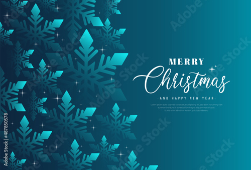 Abstract blue gradient snowflake pattern background with shining sparkle decoration. Modern simple overlap snowflake texture creative design. Merry christmas and happy new year concept