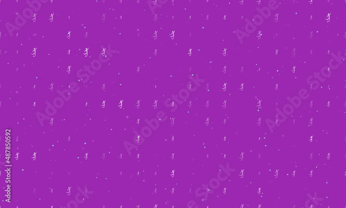 Seamless background pattern of evenly spaced white football soccer symbols of different sizes and opacity. Vector illustration on purple background with stars