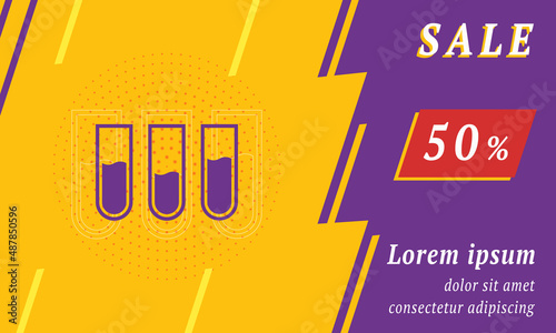 Sale promotion banner with place for your text. On the left is the water game symbol. Promotional text with discount percentage on the right side. Vector illustration on yellow background