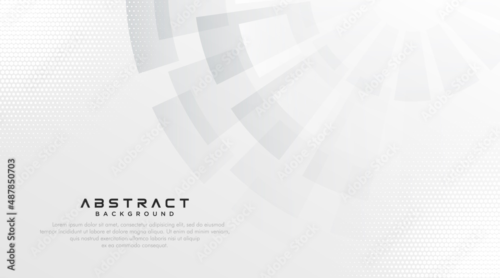 Abstract grey and white tech geometric shape background with halftone dots decoration. Modern square shape creative design. Futuristic technology concept. Vector illustration