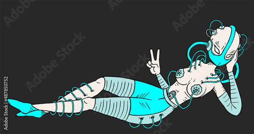 Futuristic robot y relax pose