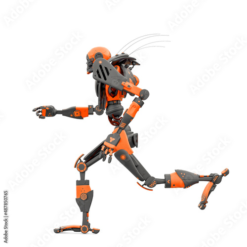 skeleton robot is running in white background side view