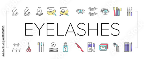 Eyelashes Extension Collection Icons Set Vector .