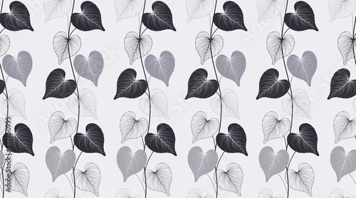 Heart shaped leaf vine pattern vector on white background. Cute style leaf lines drawing. Vintage style liana patterns. Hand drawn botanical texture creative design. wallpaper, fabric, textiles