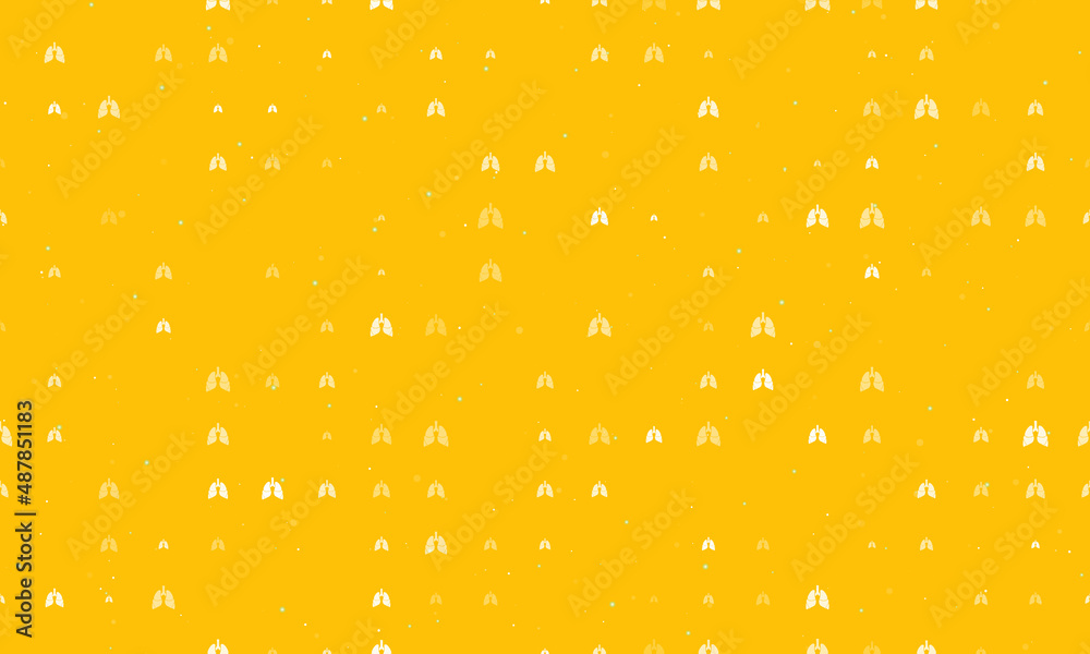 Seamless background pattern of evenly spaced white lungs symbols of different sizes and opacity. Vector illustration on amber background with stars Seamless background pattern of evenly spaced white lungs symbols of different sizes and opacity. Vector illustration on amber background with stars