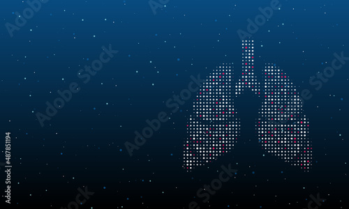 On the right is the lungs symbol filled with white dots. Background pattern from dots and circles of different shades. Vector illustration on blue background with stars