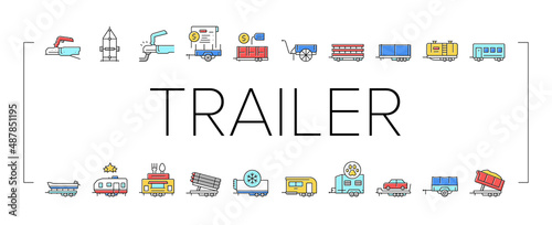 Trailer Transport Collection Icons Set Vector .