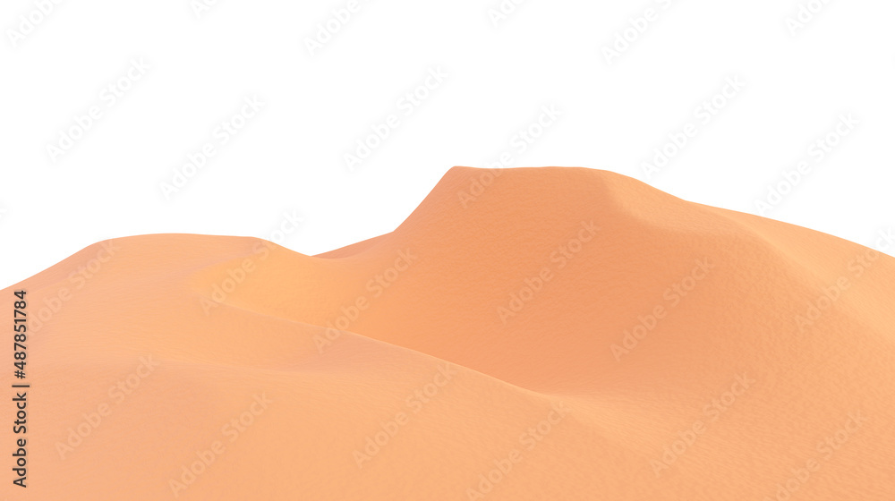 Desert landscape, 3d render. Sand dunes isolated on a white background.
