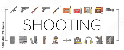 Shooting Weapon And Accessories Icons Set Vector .