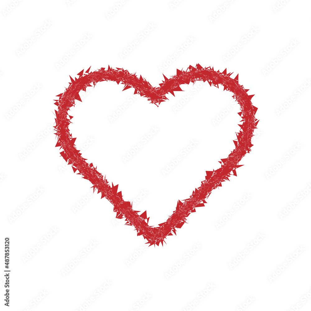 The heart icon with sharp edges is red on a white background.