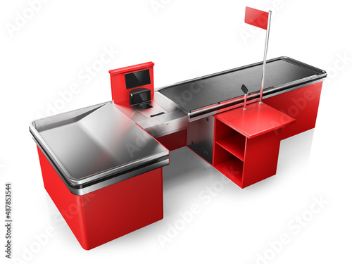 Cash desk, for the seller, in the supermarket 3d