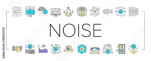 White Noise Hearing Collection Icons Set Vector .