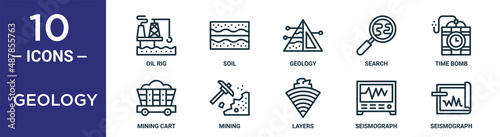 Canvastavla geology outline icon set includes thin line oil rig, geology, time bomb, mining,