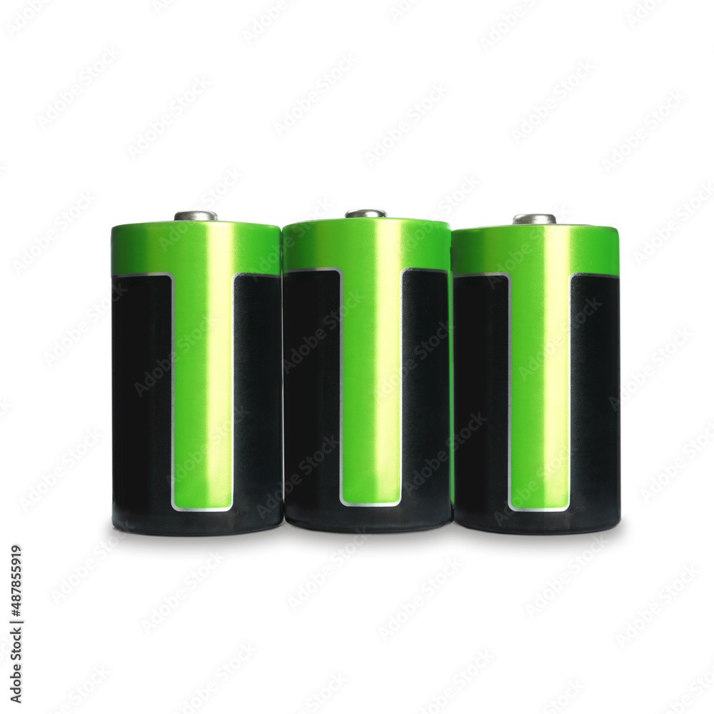 New D batteries on white background. Dry cell New D batteries on white background. Dry cell