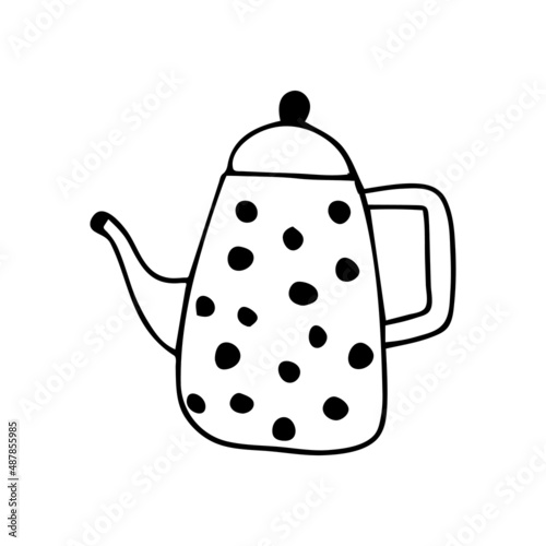 Simple hand drawn doodle kettle tea pot boiling hot water polka dots vector. Metal ceramic kitchenware
