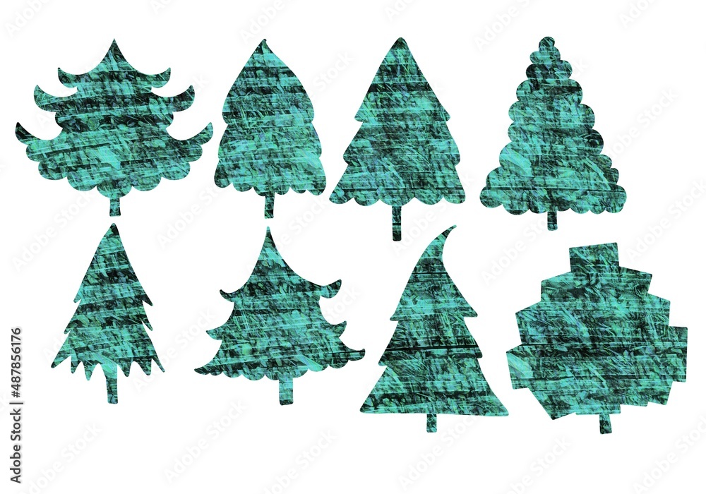 Obraz premium Set with Christmas trees for hobbies and cards and posters and postcard and magazines and stickers and kids and shops
