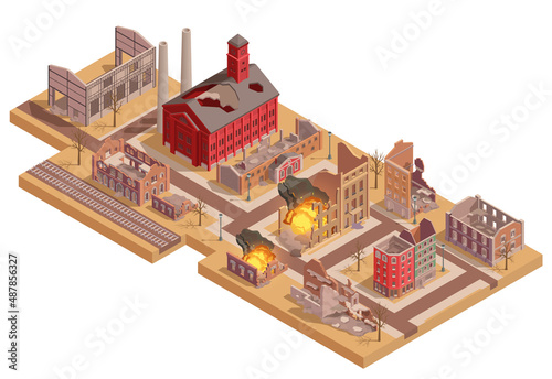 Ruined Destroyed City Isometric