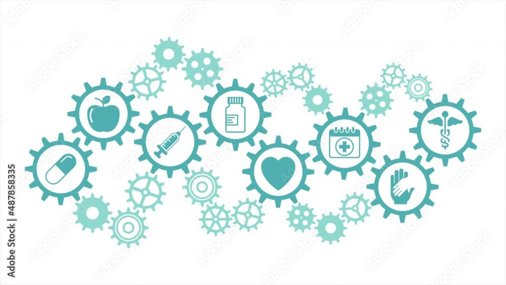 Healthcare Icons And Spinning Gears Healthcare Icons And Spinning Gears