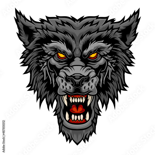 Head of a growling wolf.	