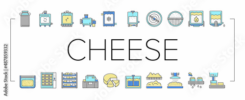 Cheese Production Collection Icons Set Vector .