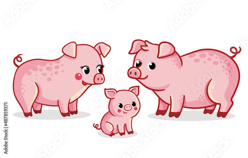 Foto A family of pigs stands