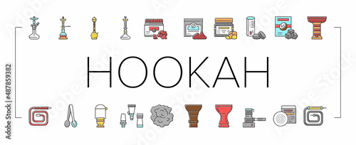 Hookah Tobacco Smoking Collection Icons Set Vector .