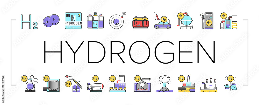 Hydrogen Industry Collection Icons Set Vector . Hydrogen Industry Collection Icons Set Vector .