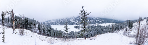Wintertime landscape at Rose Valley Reservoir in the Okanagan valley.