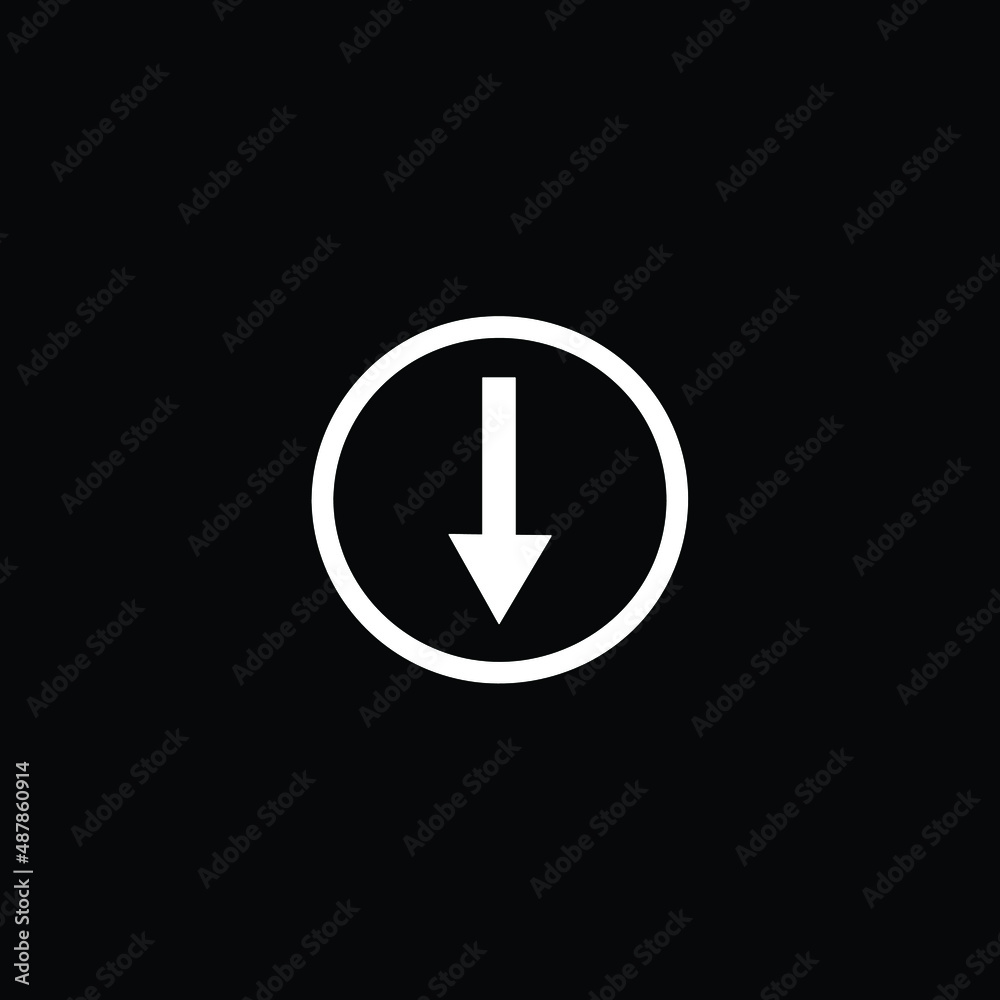 White Down Arrow In The Circle Icon Vector On Black Background White Down Arrow In The Circle Icon Vector On Black Background